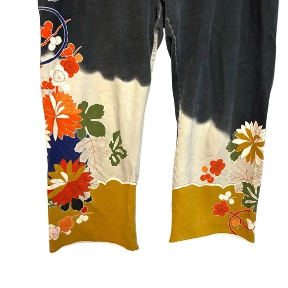 Y2K lucky brand L-XL sweatpants cropped floral graphic boho wide leg vintage - Picture 3 of 15